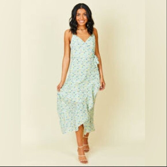 Altar'd State Dresses & Skirts - Altar’d State Green Floral Midi Dress Faux Wrap Women's Size Medium